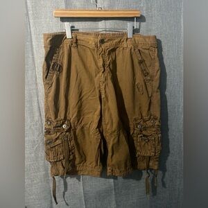 FuHao Symaol Men's Regular Fit Rust Brown Cargo Shorts Punk 38 Hardware Accents